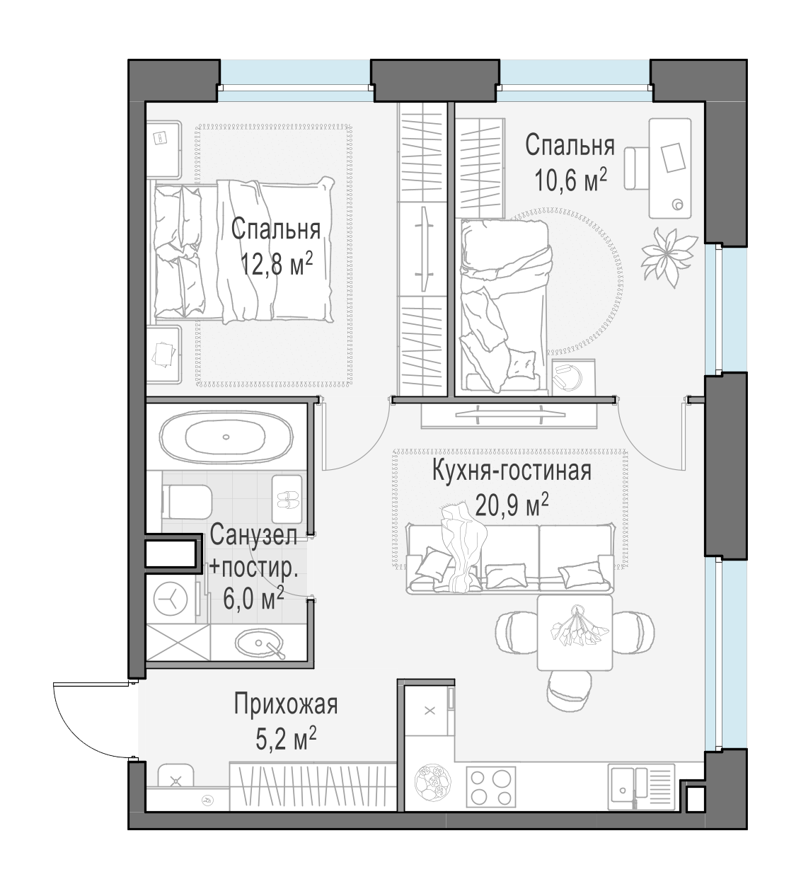 55 м²