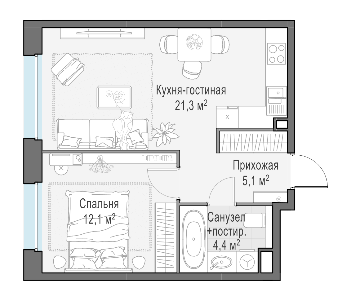 42.7 м²