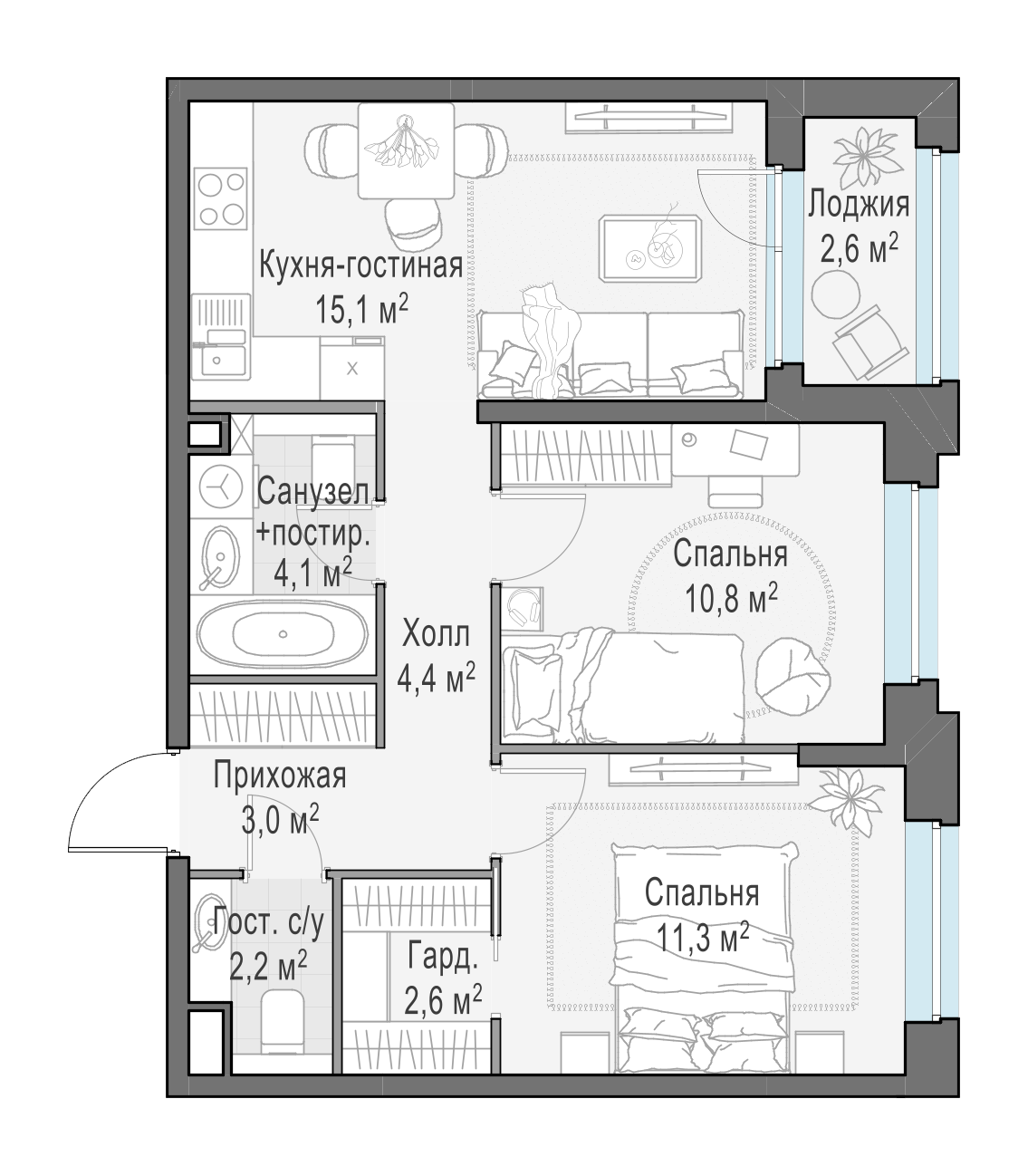 55.3 м²