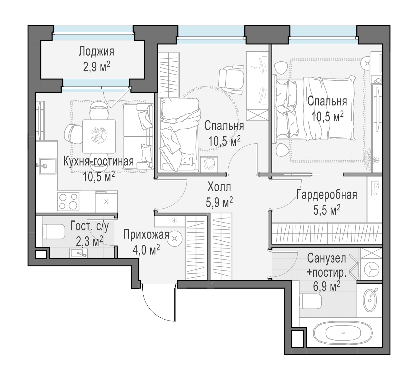 57.9 м²