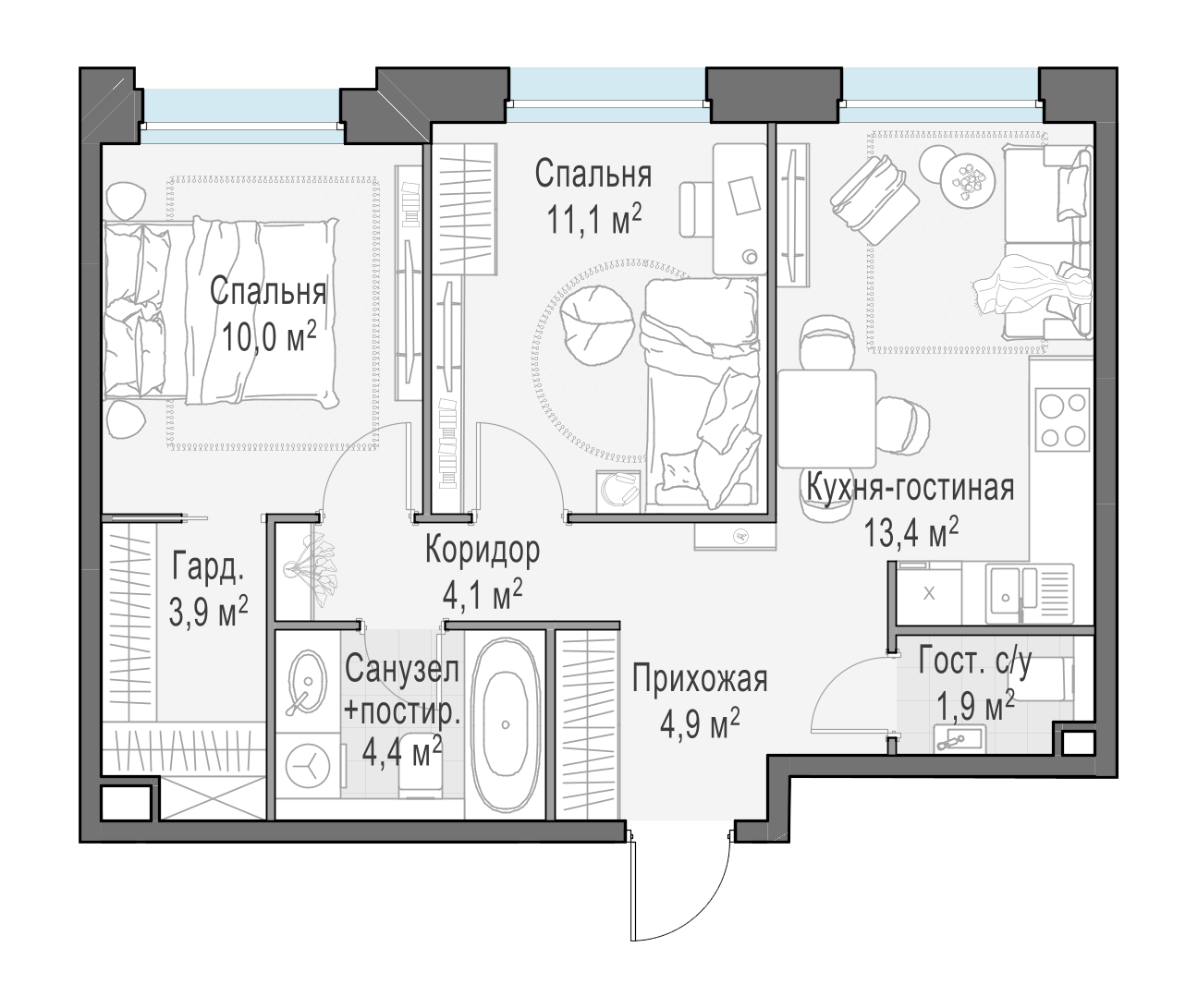 53.7 м²
