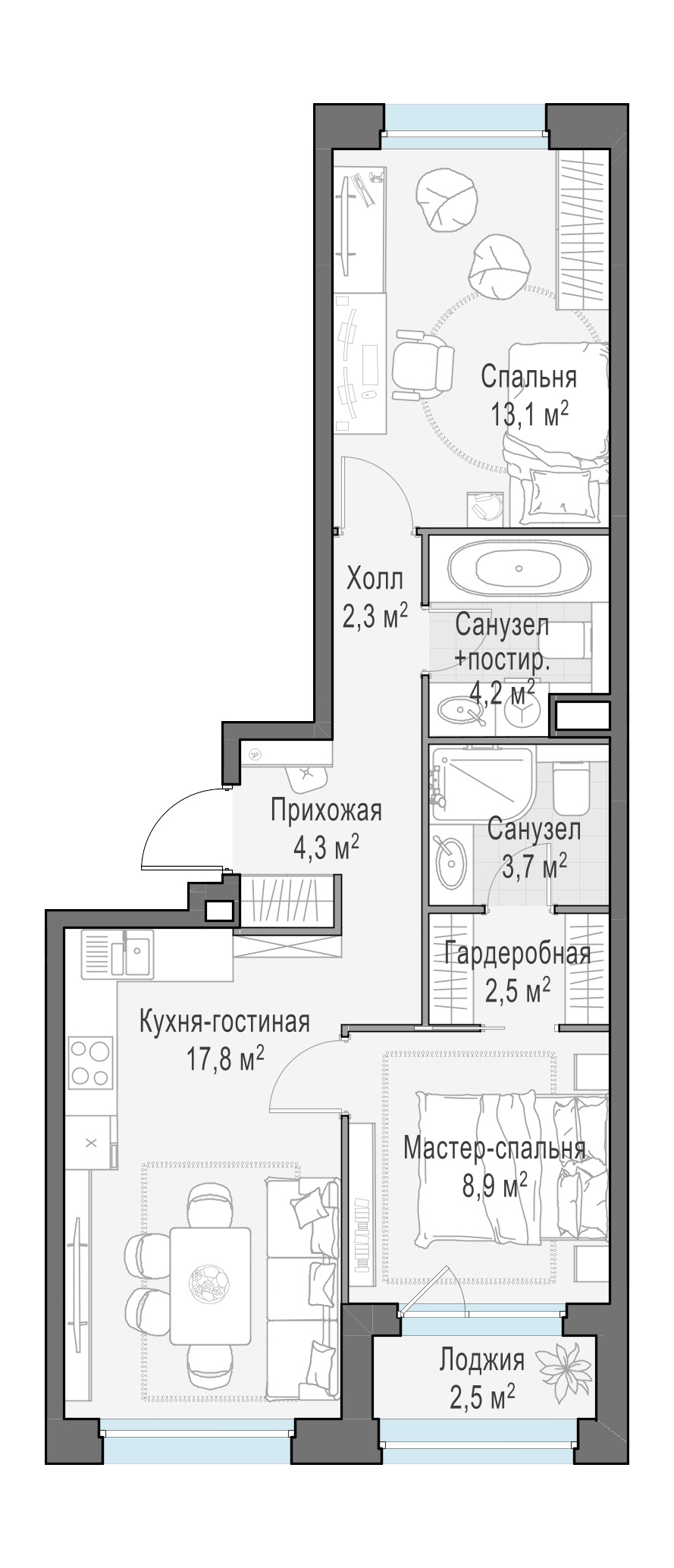 58.7 м²