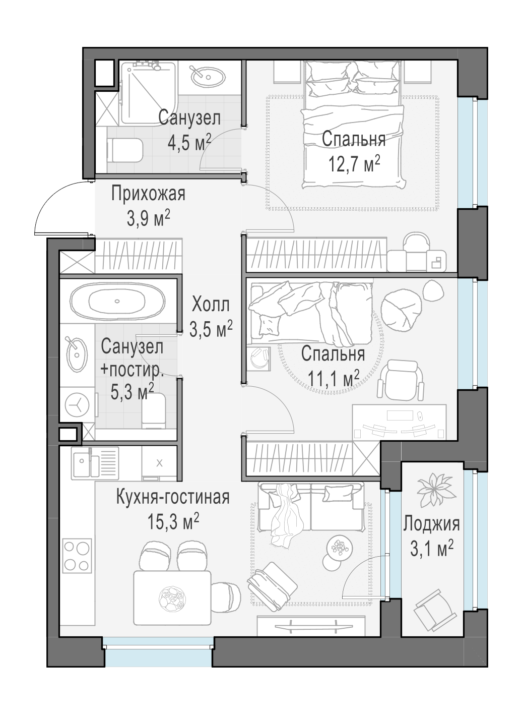 58.4 м²