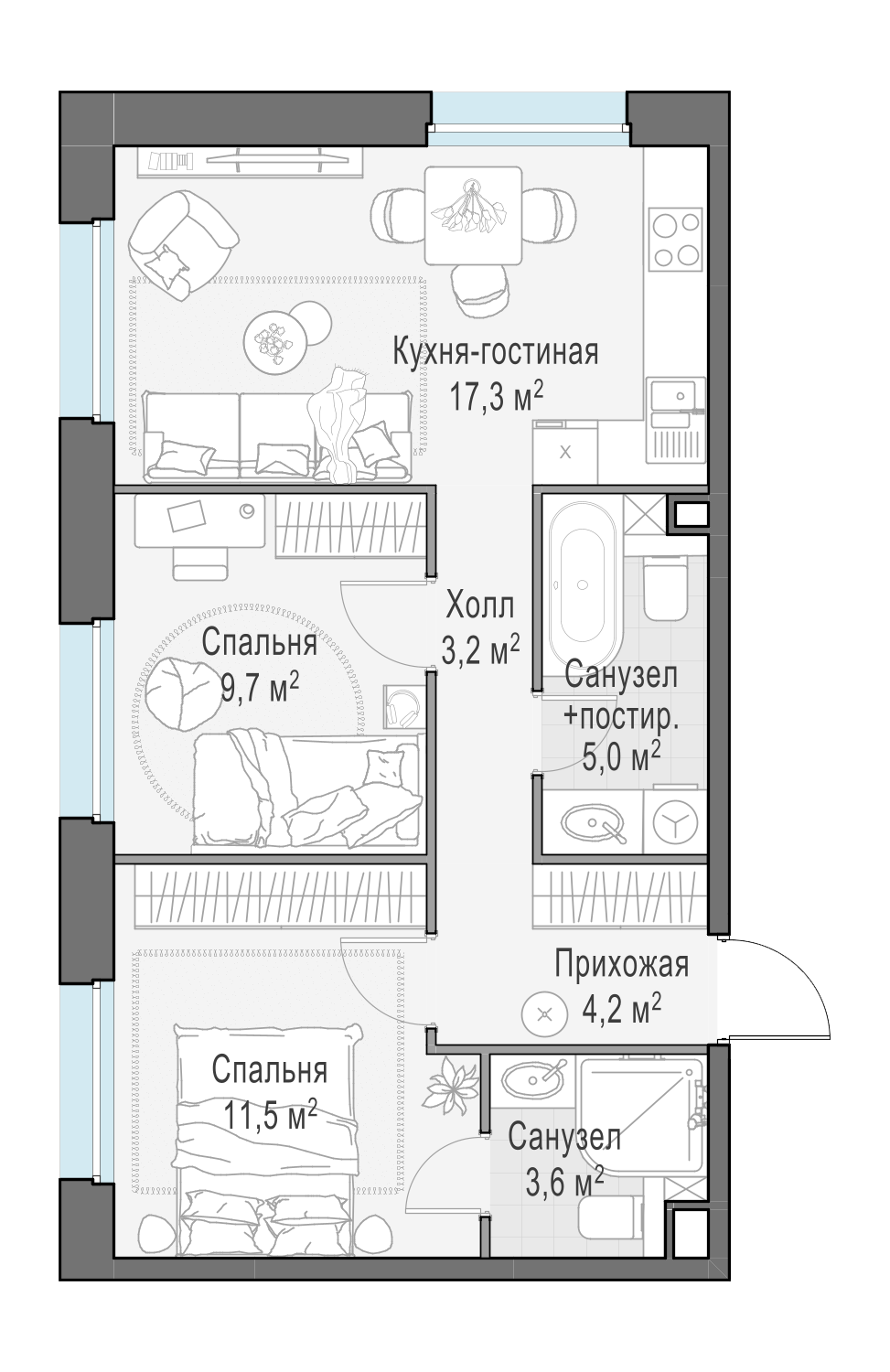 54.5 м²