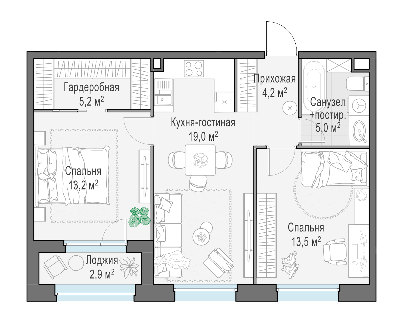 59.9 м²