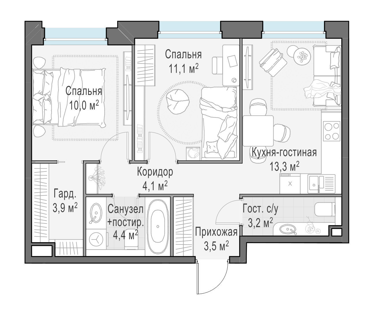 53.6 м²