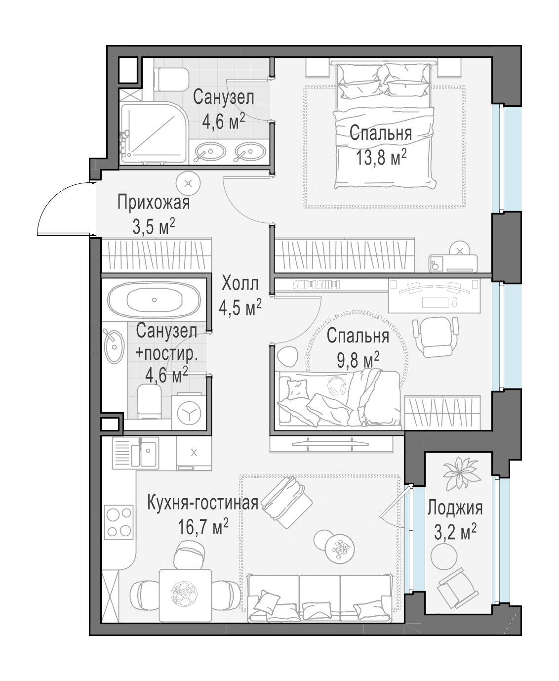 58.8 м²