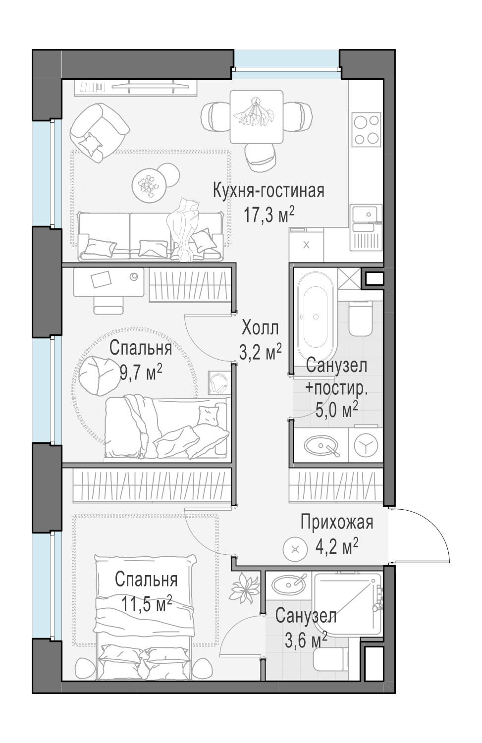 54.4 м²
