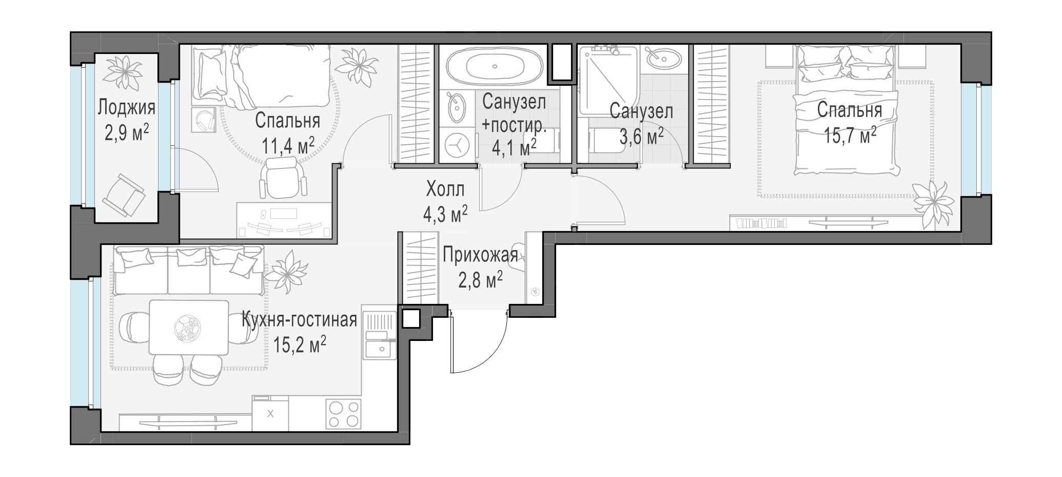 58.7 м²