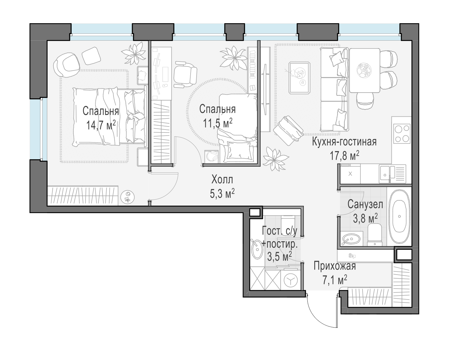 63.7 м²