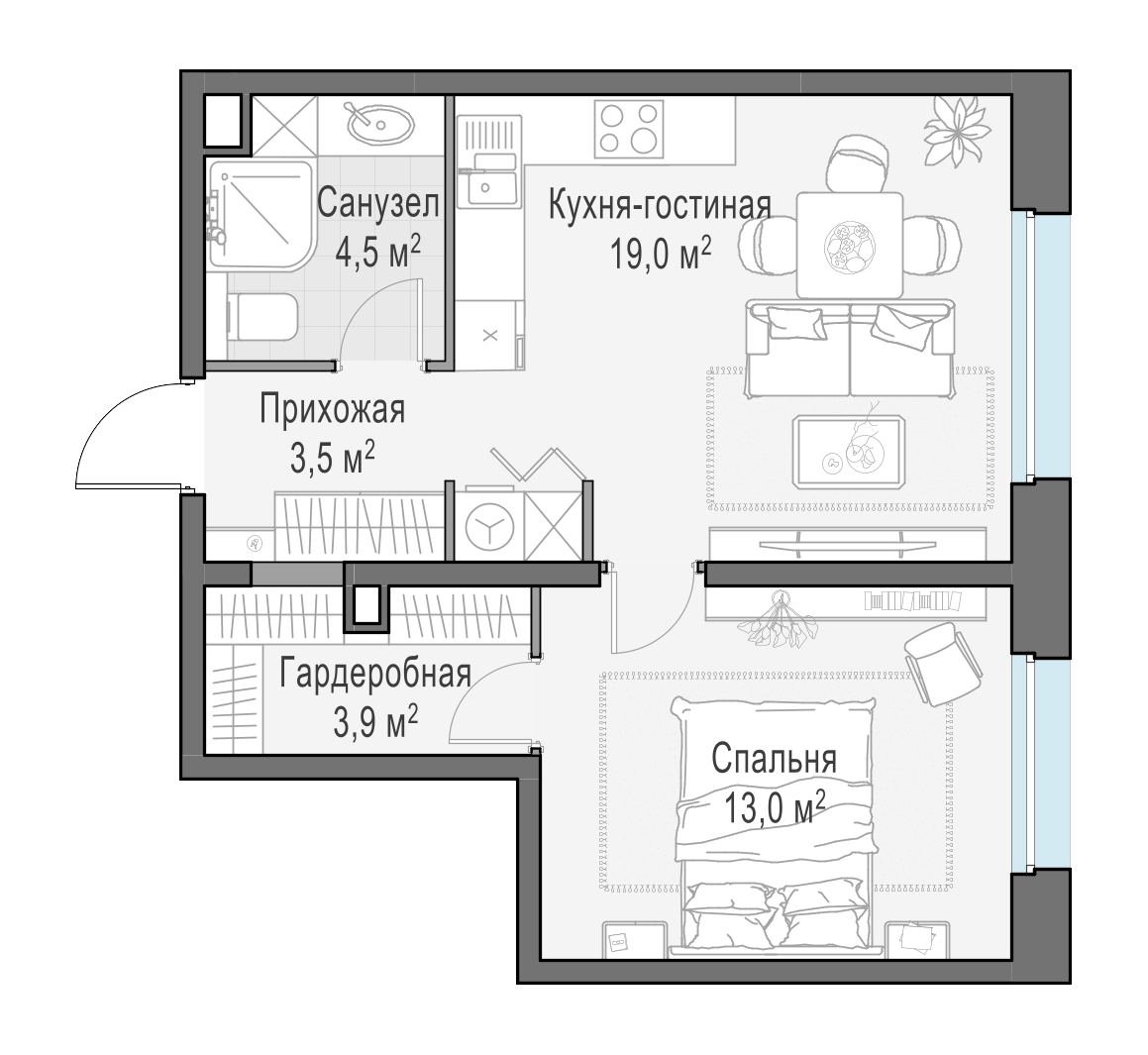 43.8 м²