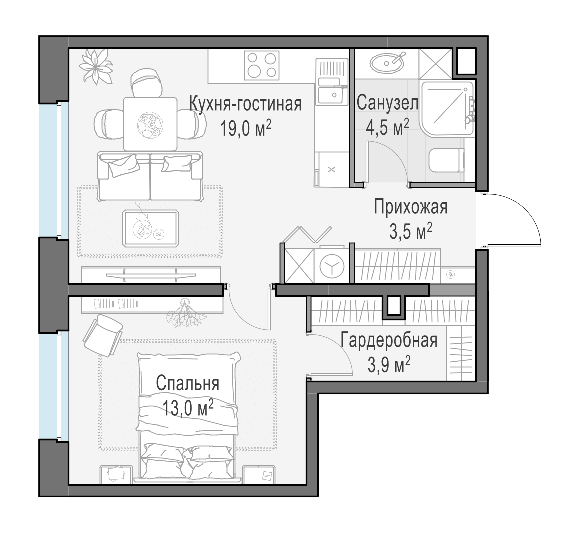 43.8 м²