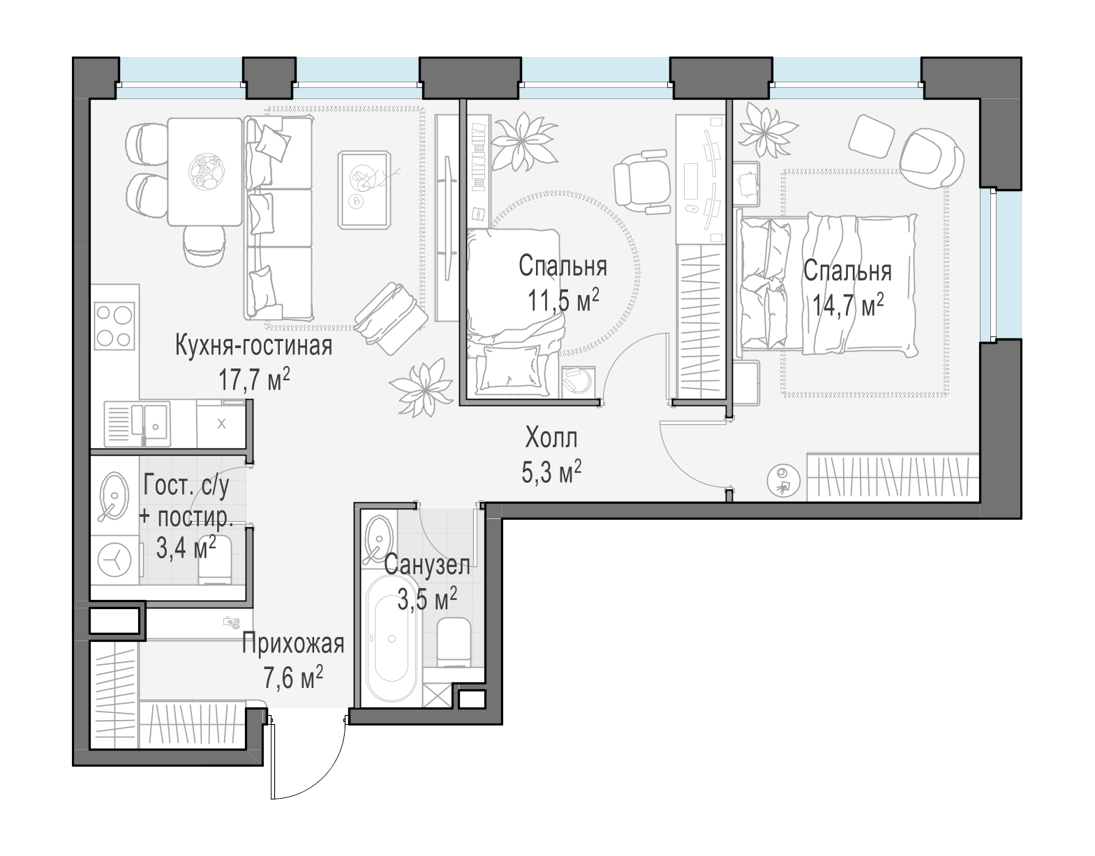63.5 м²
