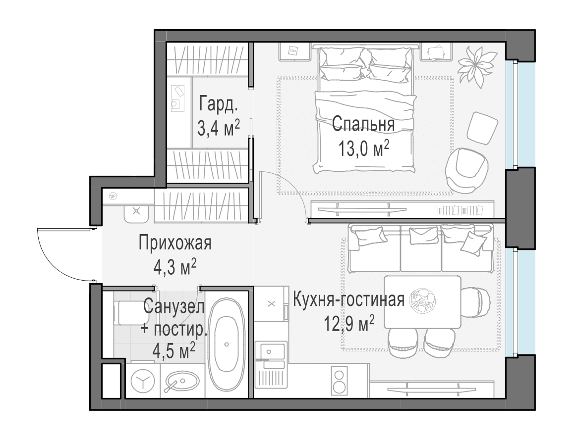 38 м²