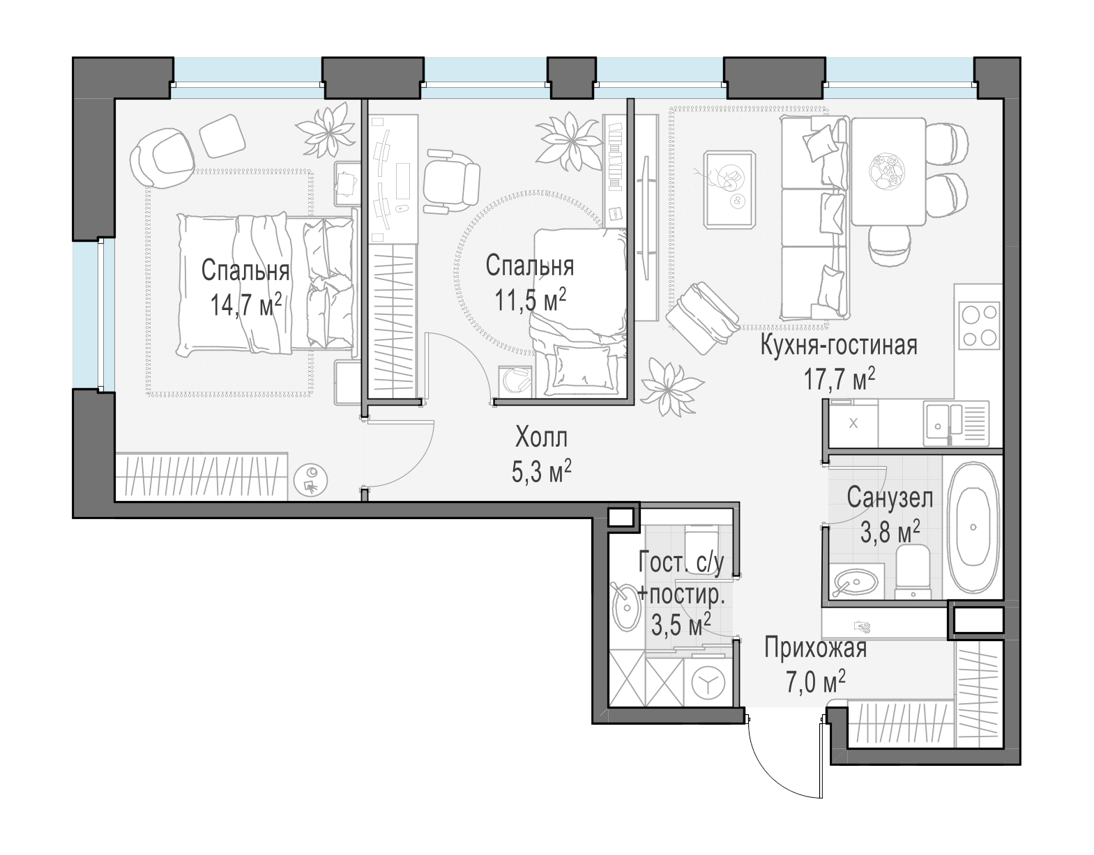 63.6 м²