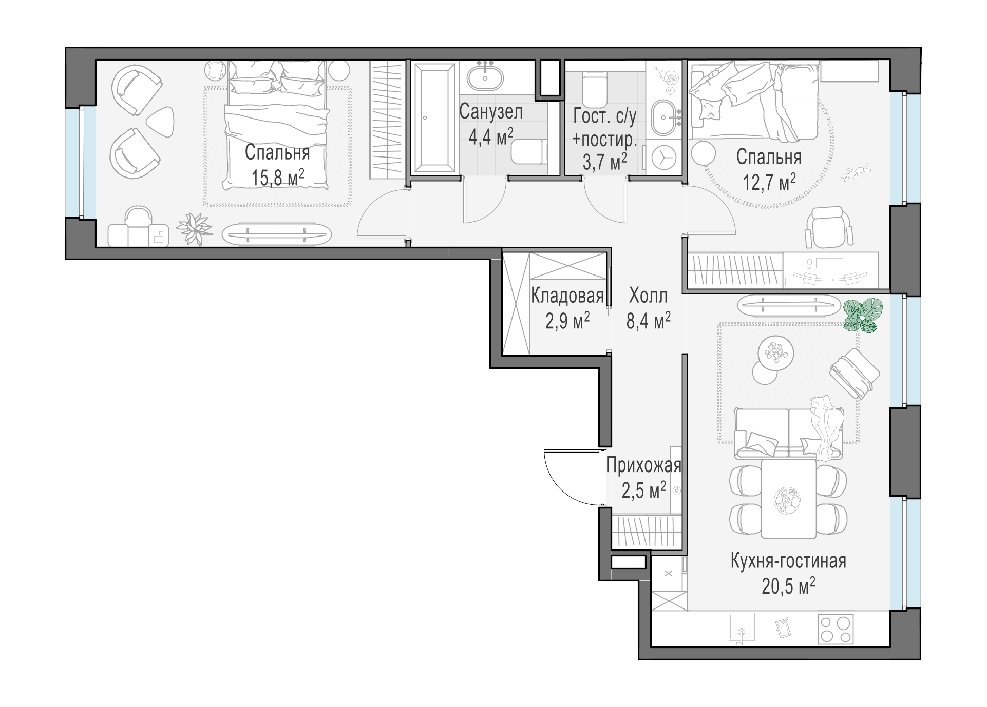 70.4 м²