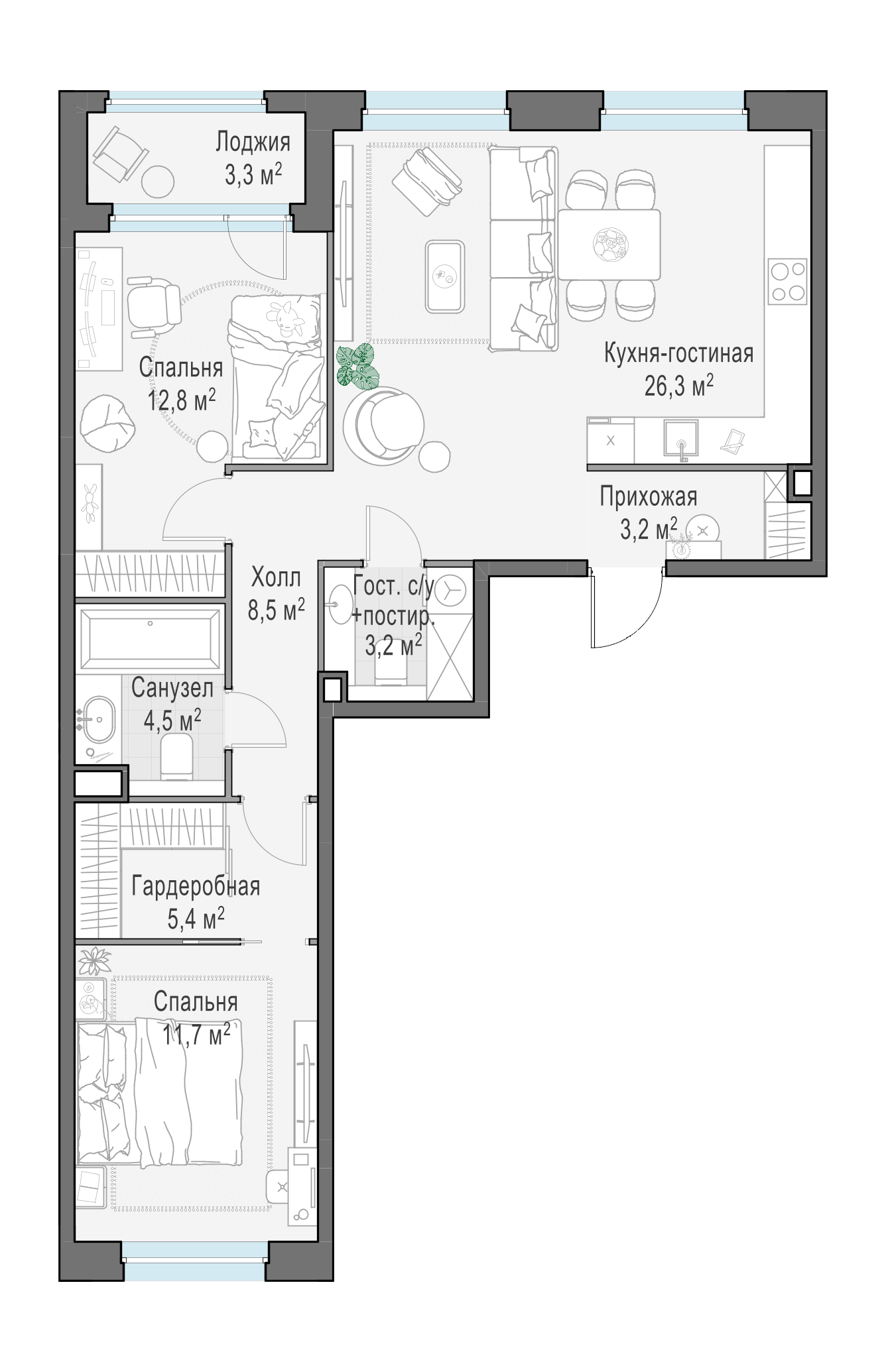 76.6 м²