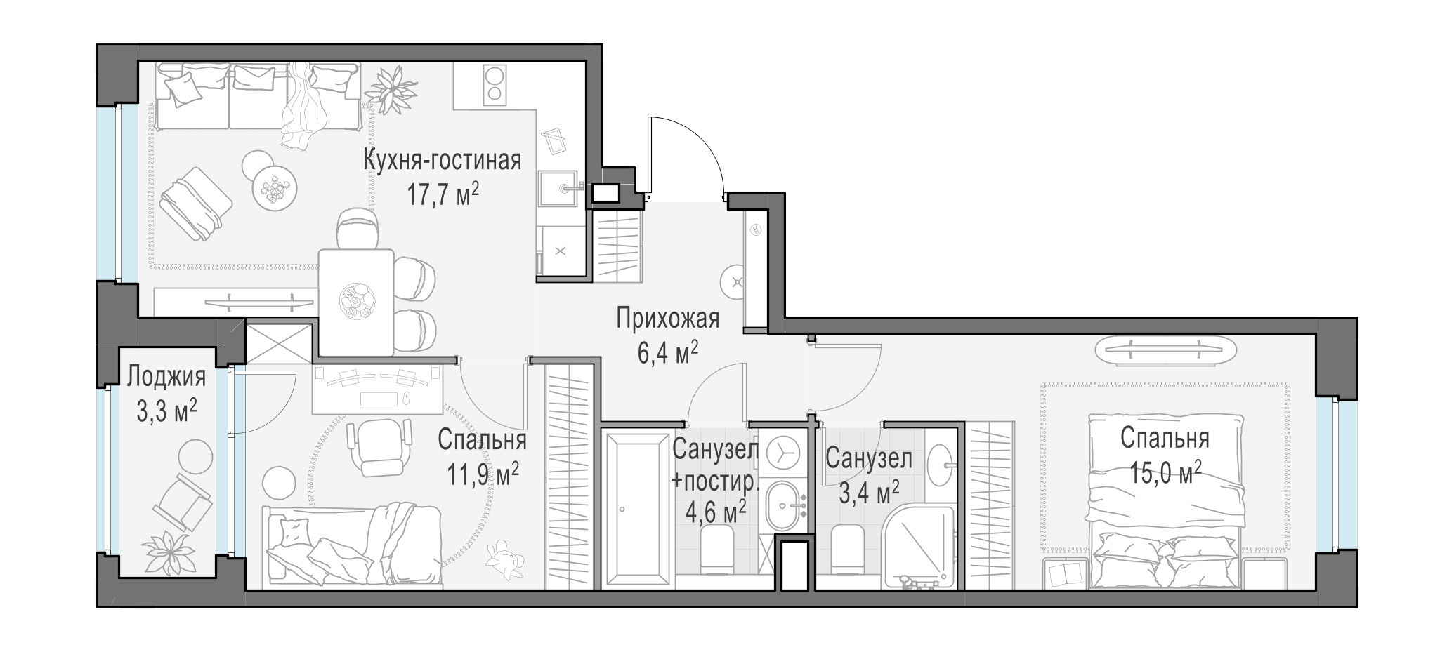 60.6 м²