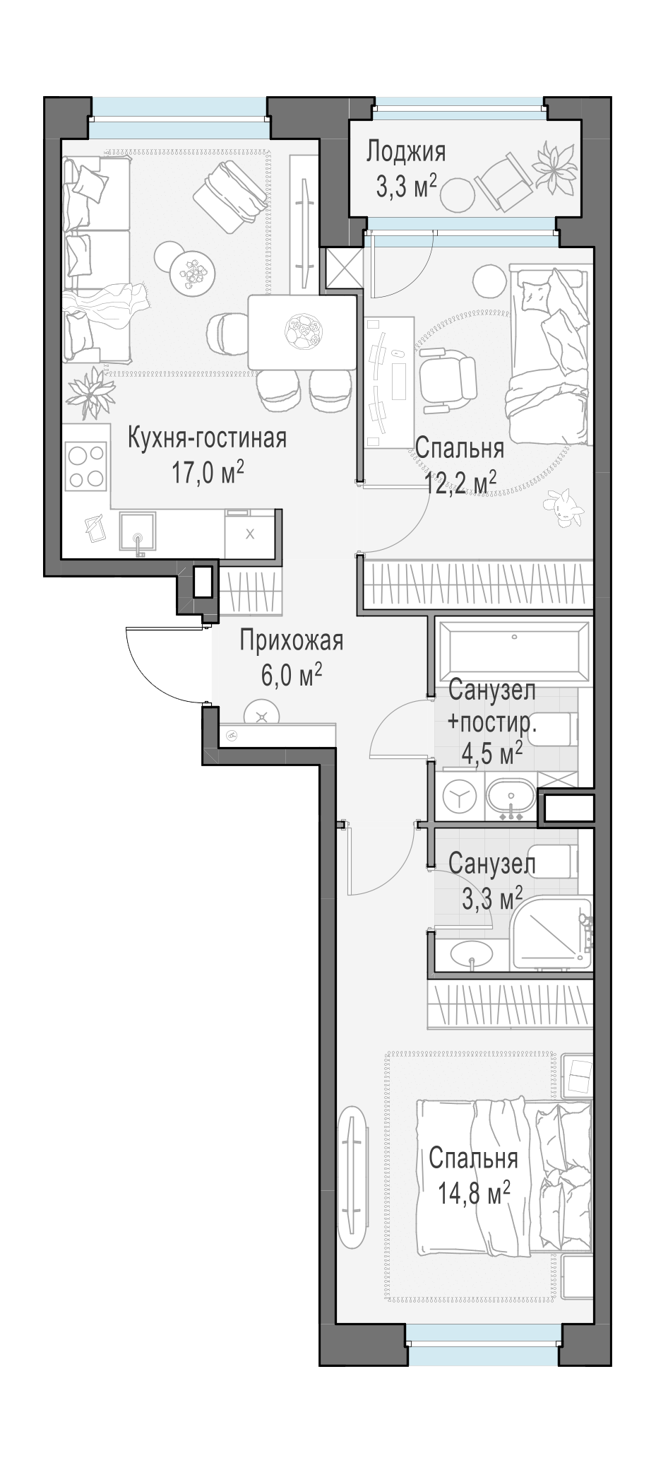 59.5 м²