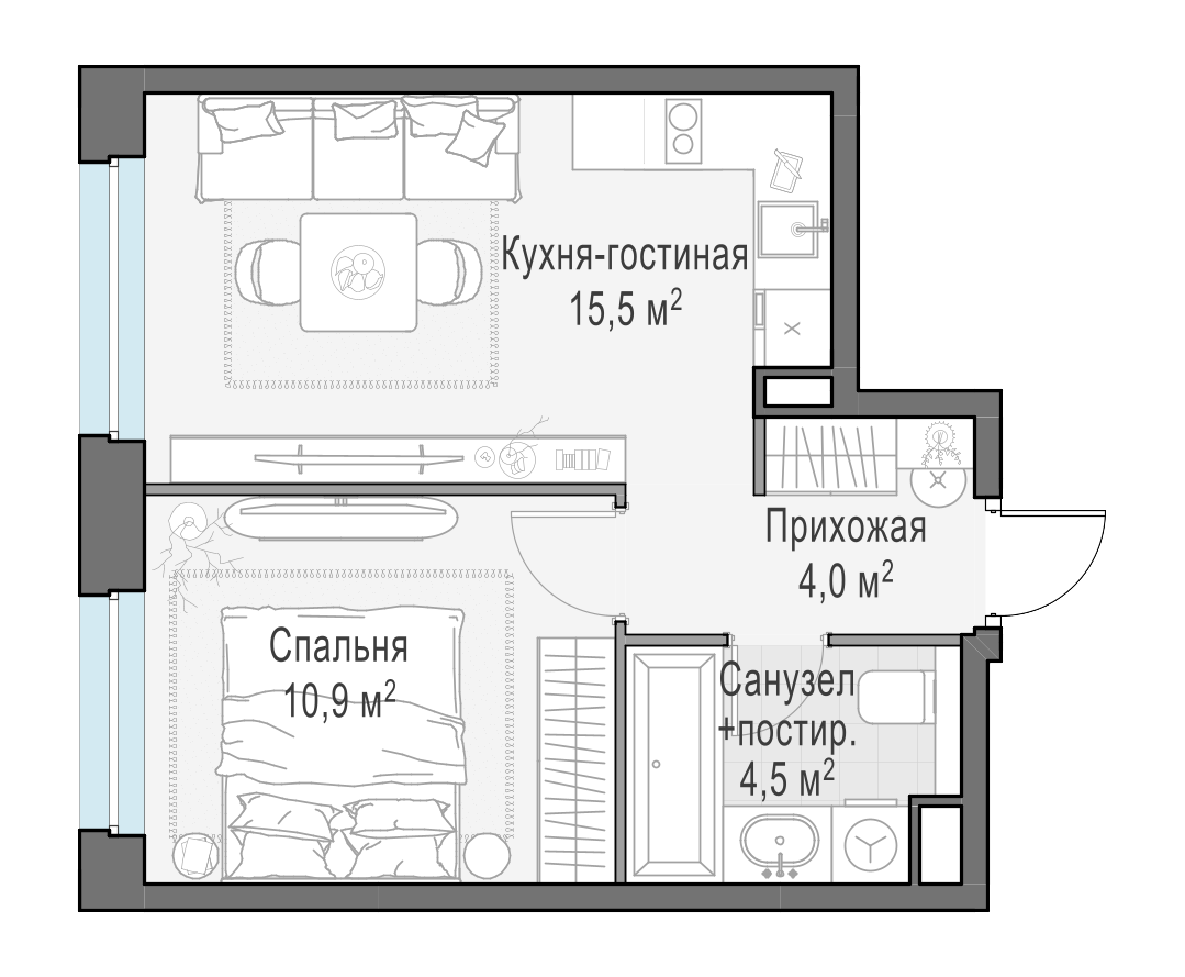 34.9 м²