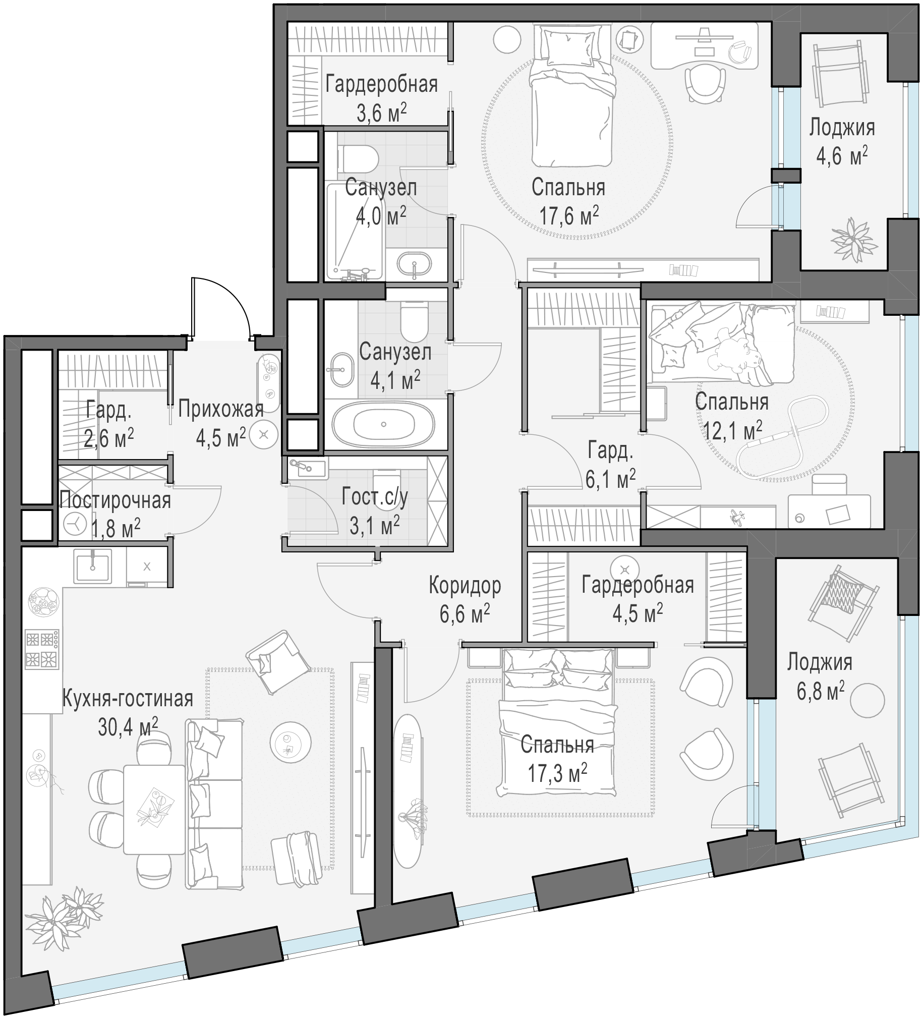 123.4 м²