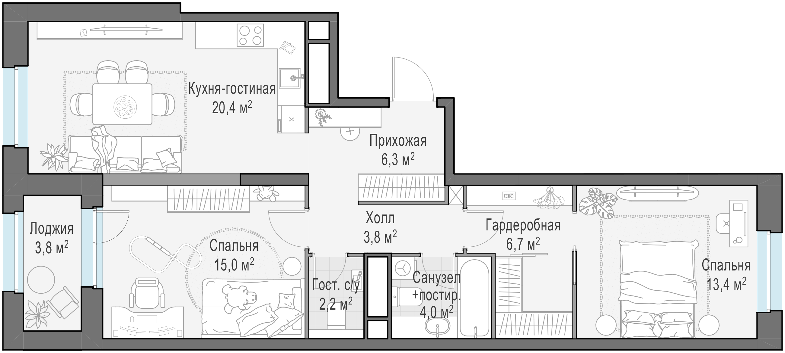 74.7 м²