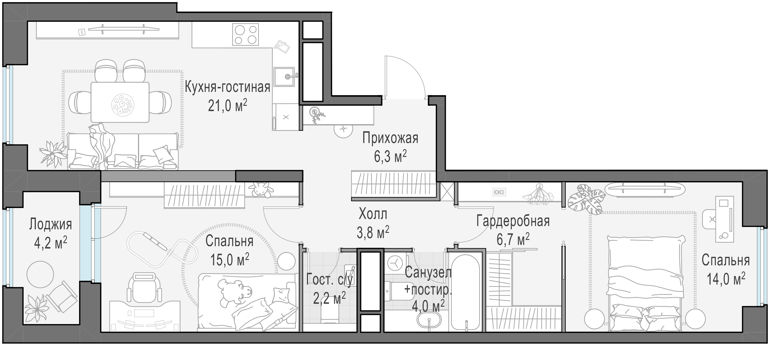74.8 м²