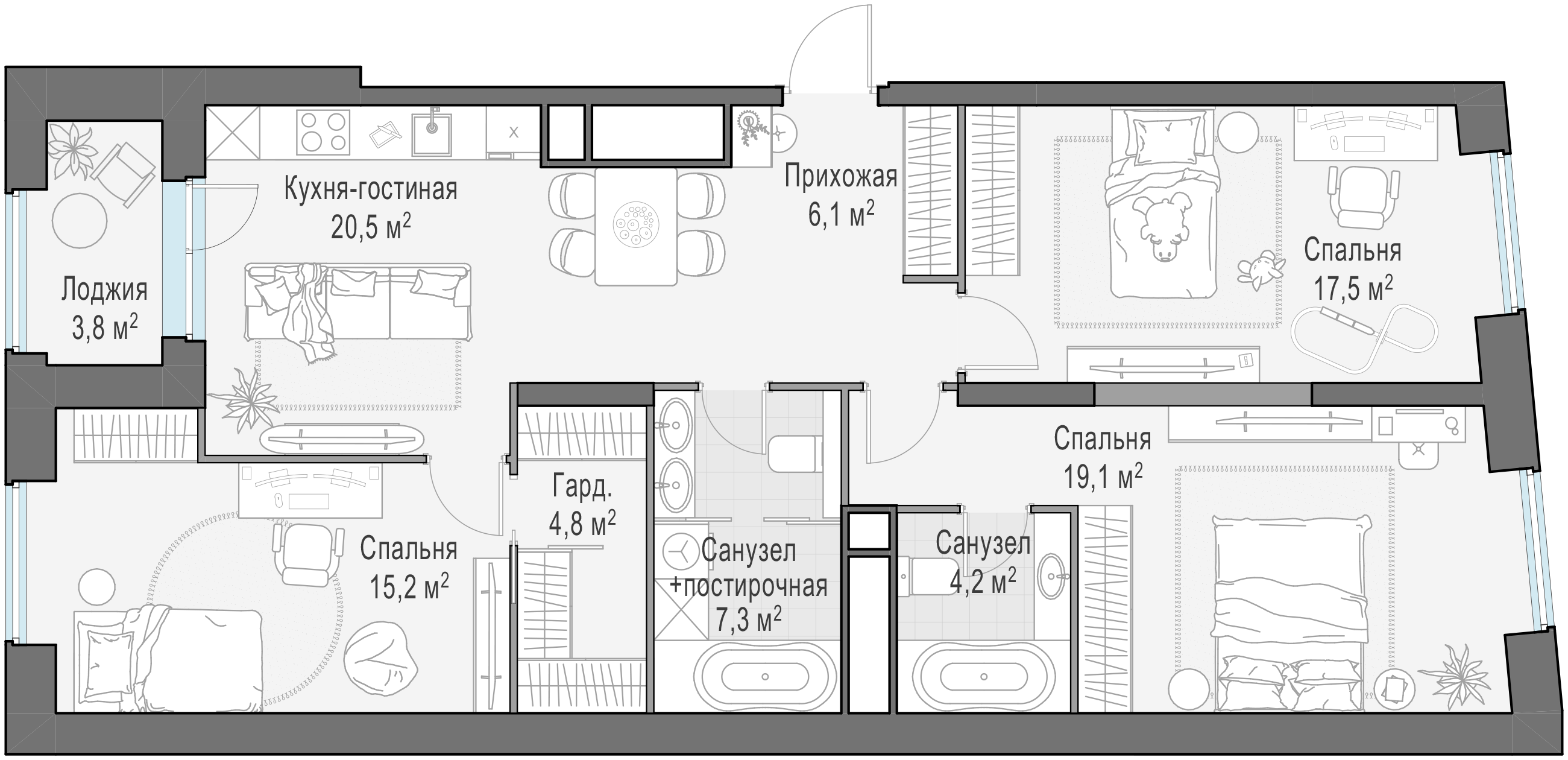 95.5 м²