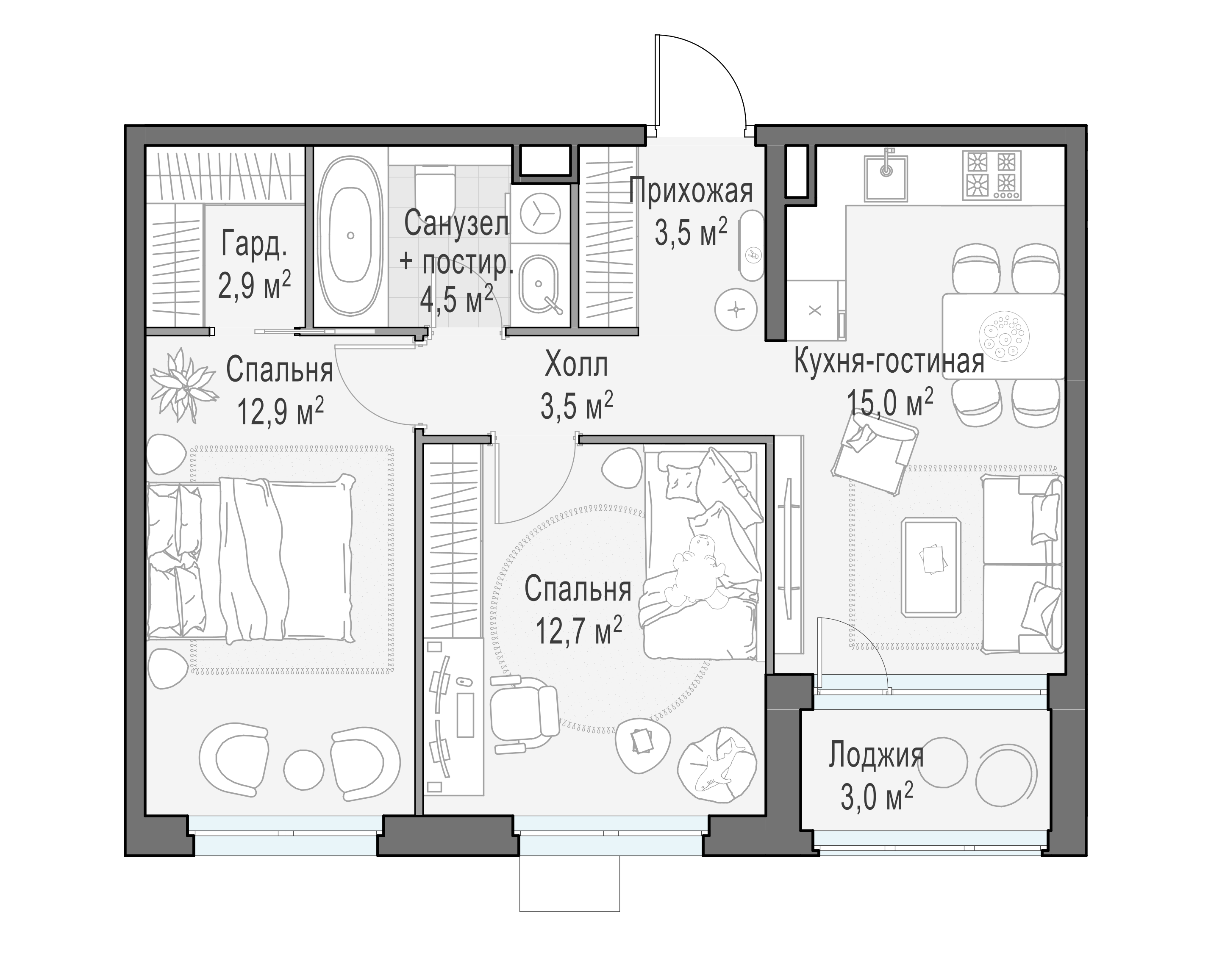 56.5 м²