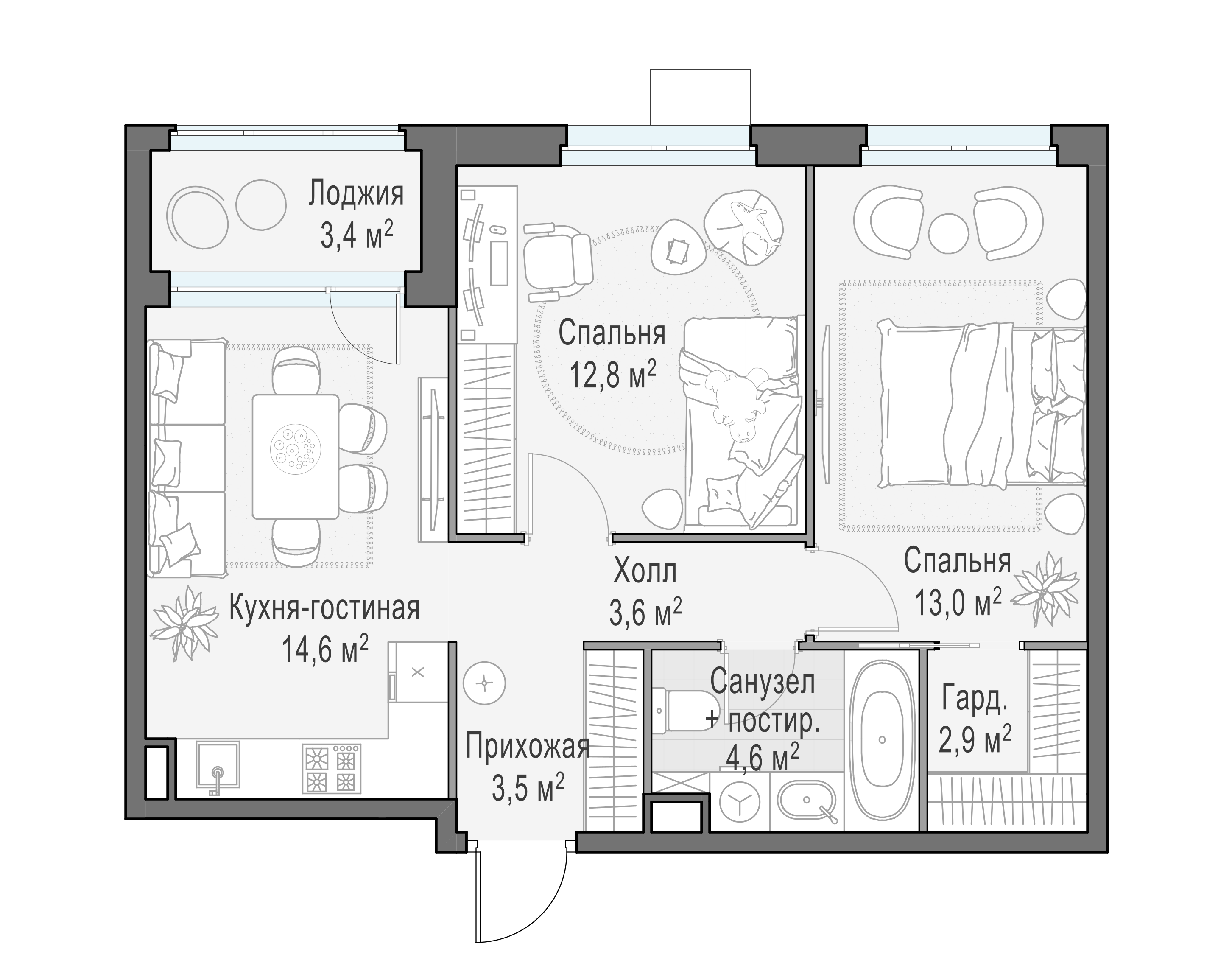56.7 м²