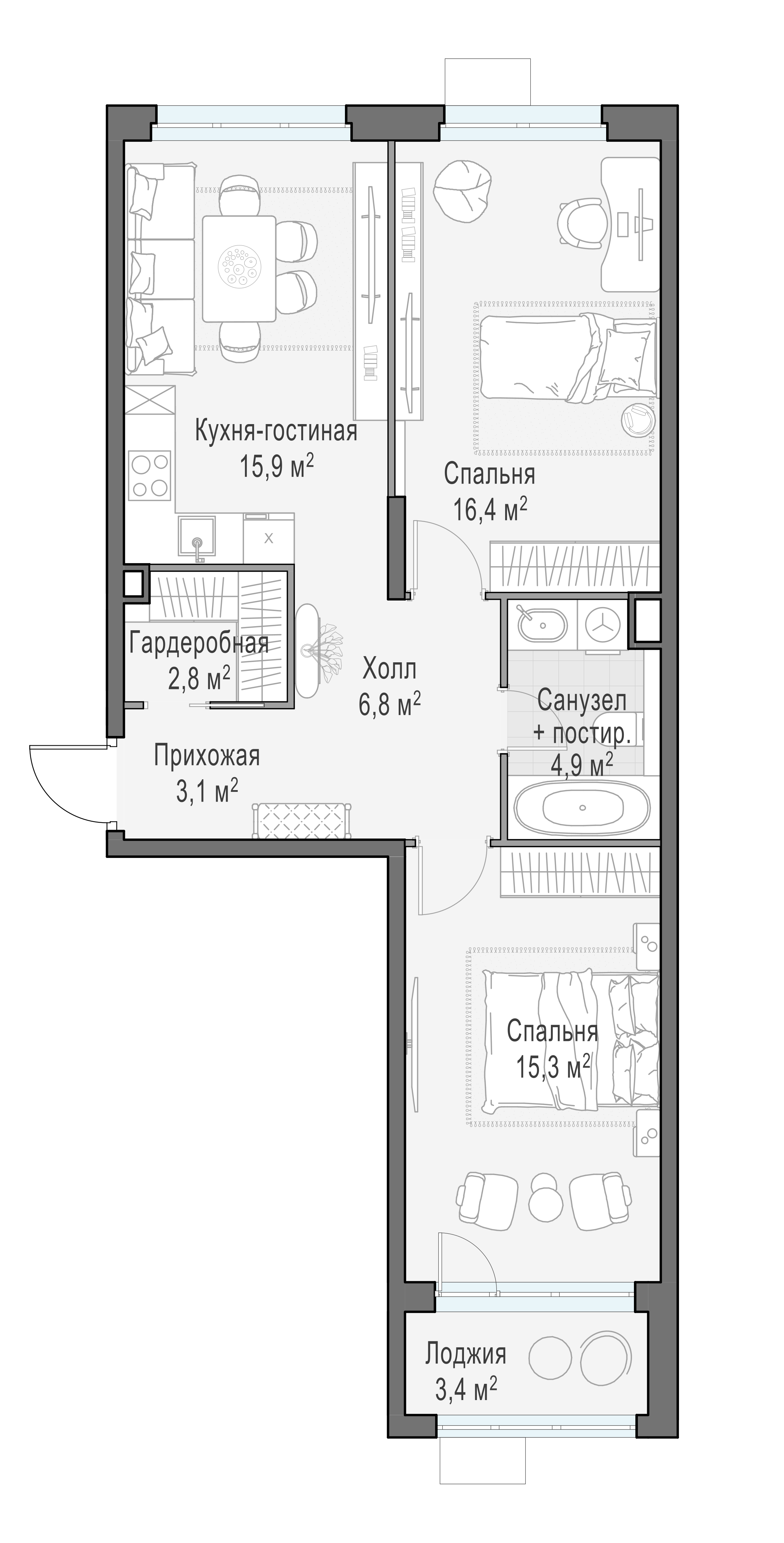 66.8 м²