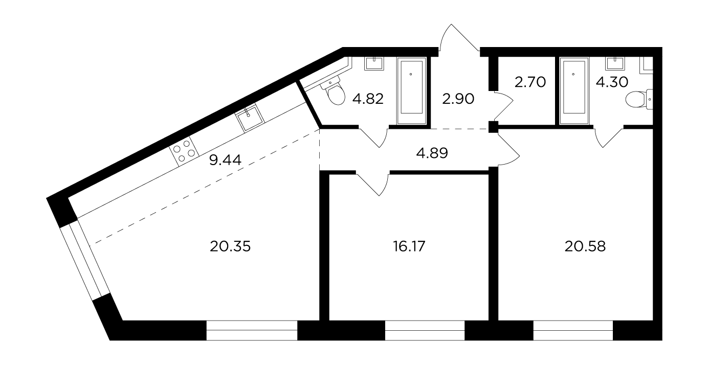 3-комнатная 86.15 м²