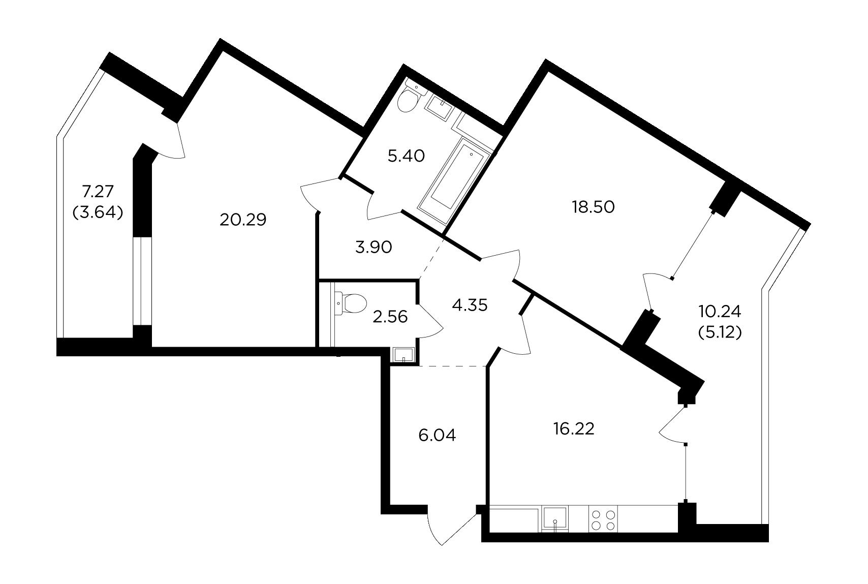 2-комнатная 88.1 м²