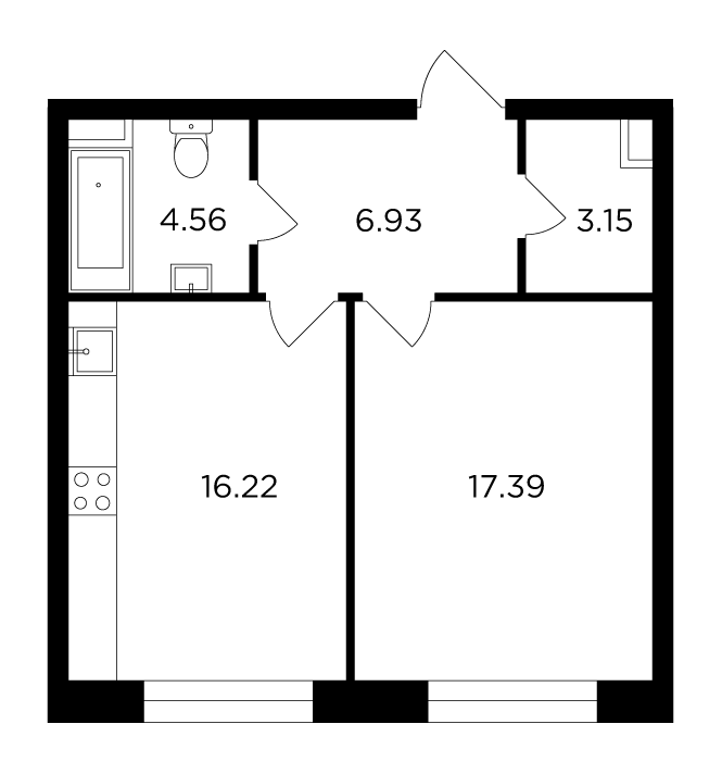 1-комнатная 48.25 м²