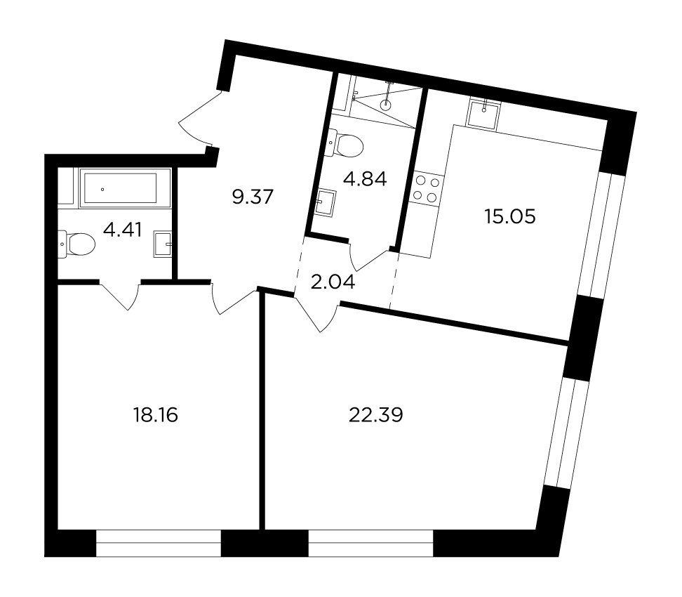 2-комнатная 76.26 м²