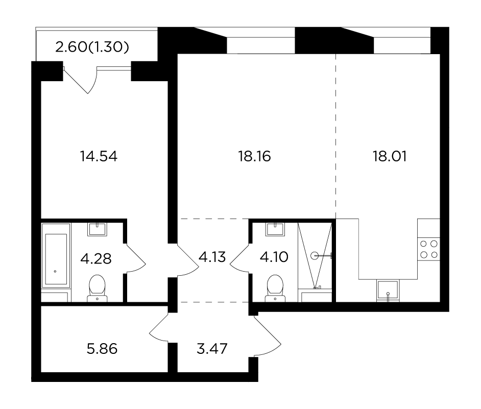 2-комнатная 73.85 м²