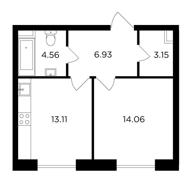 1-комнатная 41.81 м²