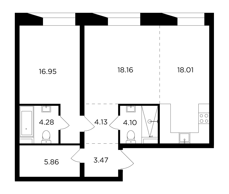 2-комнатная 74.96 м²