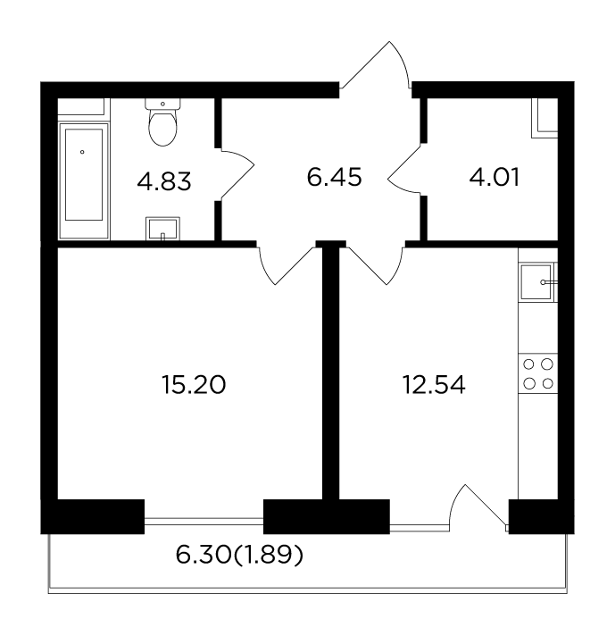 1-комнатная 44.92 м²