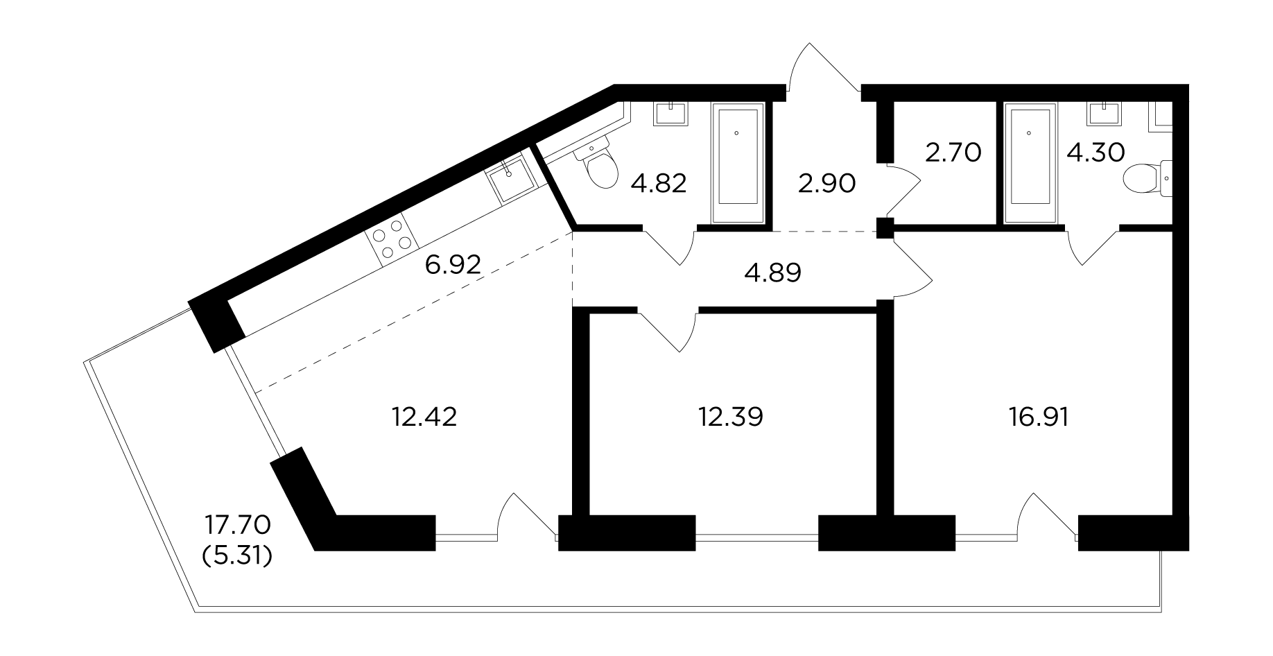 3-комнатная 73.56 м²