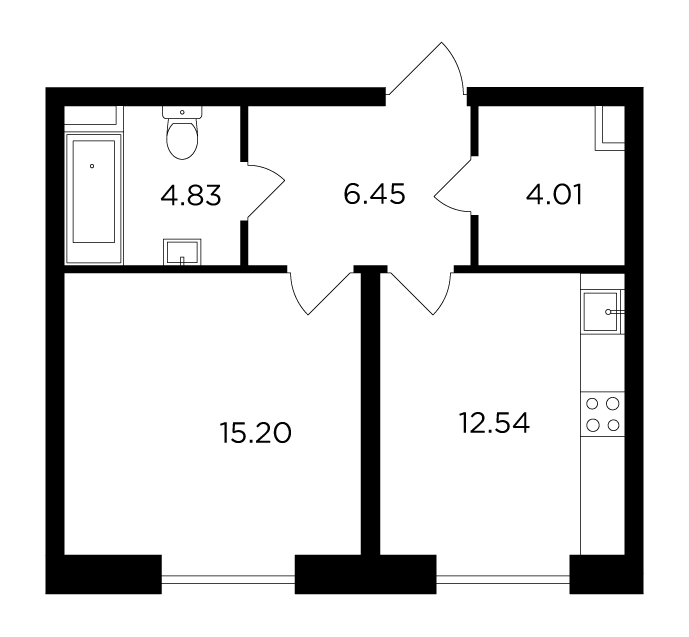 1-комнатная 43.03 м²