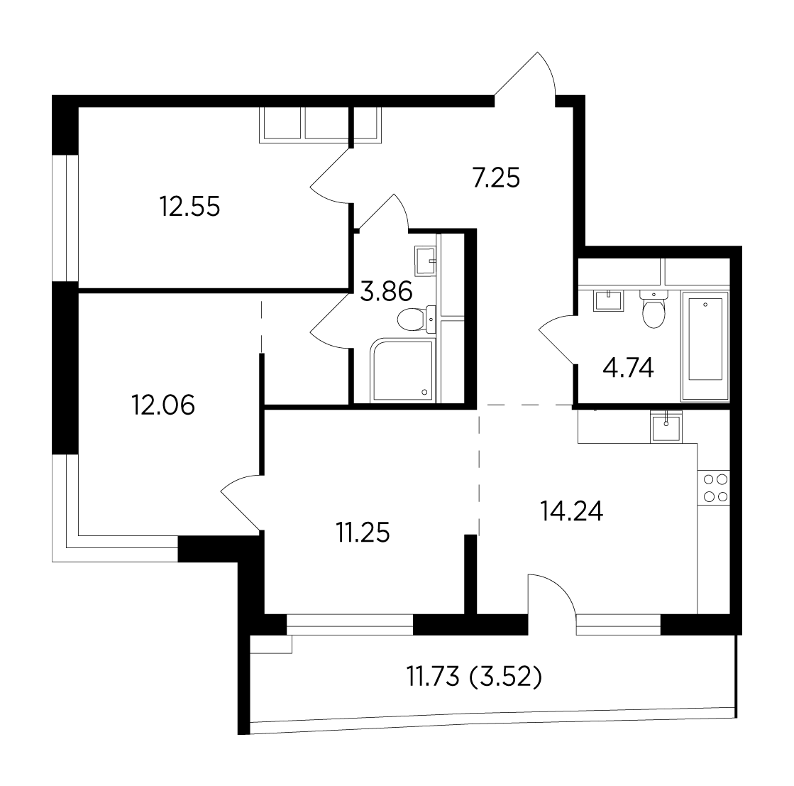 3-комнатная квартира 77.3 м² №186 по цене 19 501 708 ₽ в ЖК Одинград. Лесной  и Центральный - купить у застройщика Ingrad