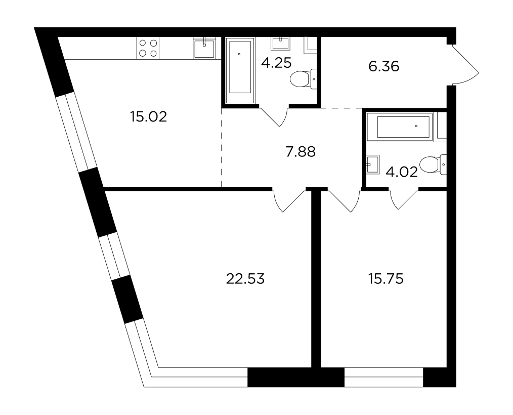 2-комнатная 75.81 м²