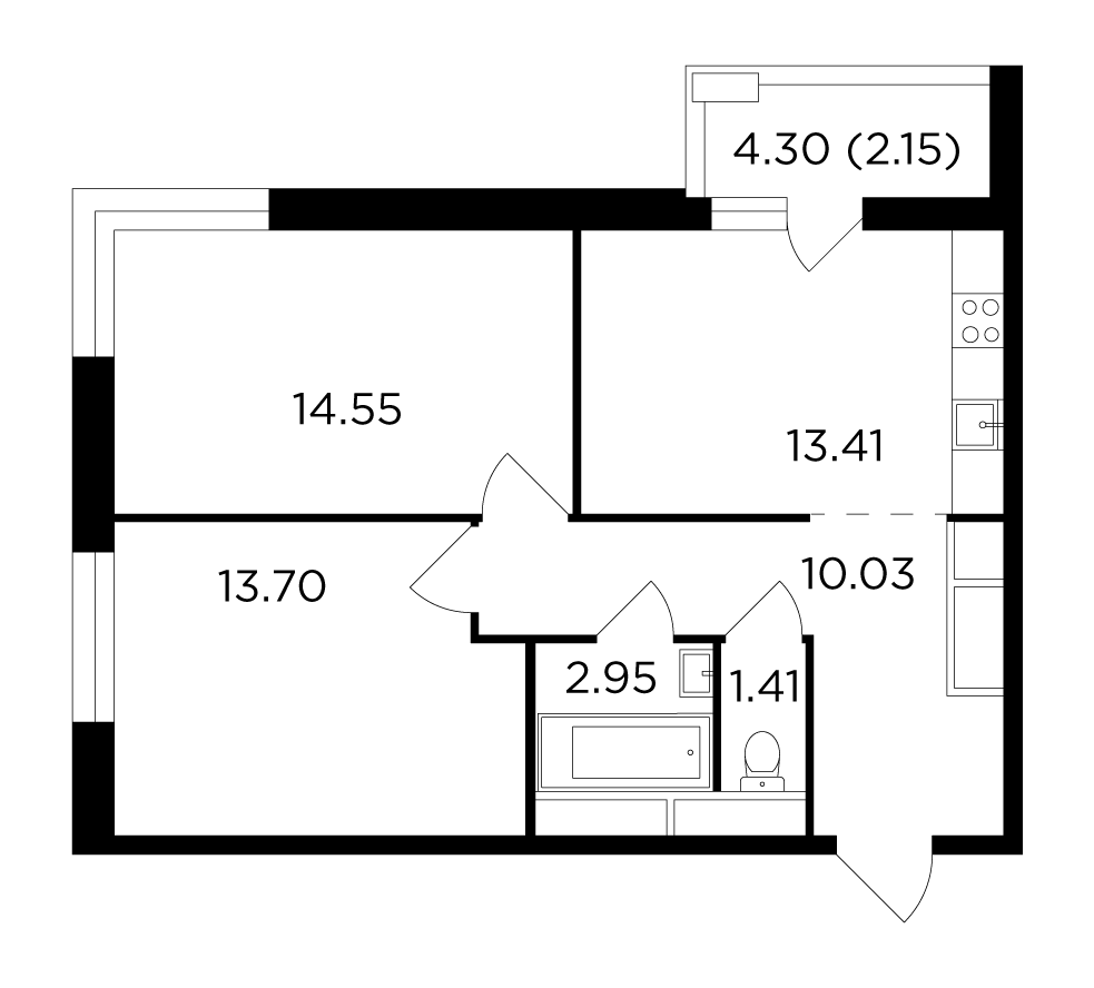 2-комнатная квартира 57.8 м² №182 по цене 15 042 721 ₽ в ЖК Одинград. Лесной  и Центральный - купить у застройщика Ingrad