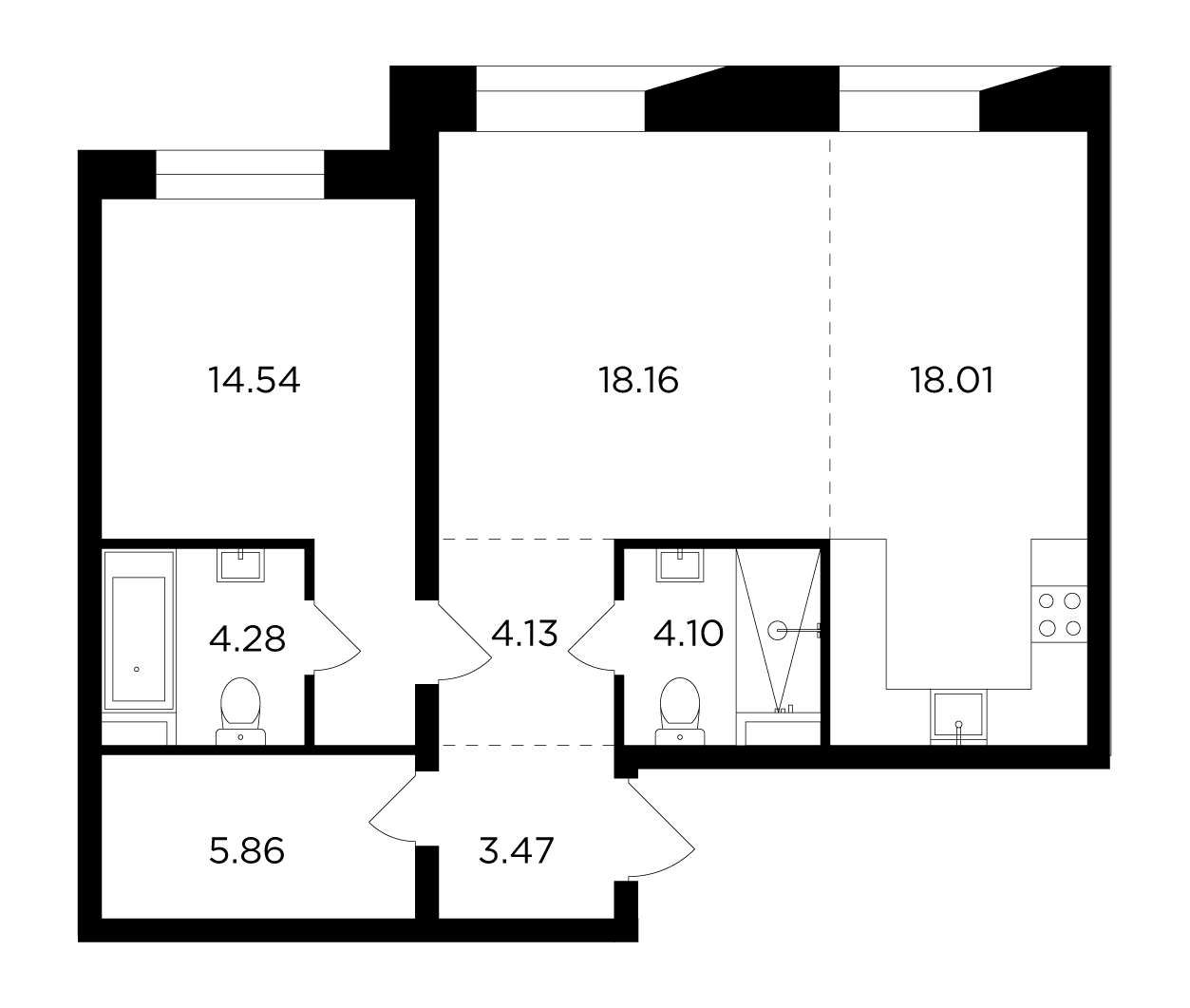 2-комнатная 72.55 м²