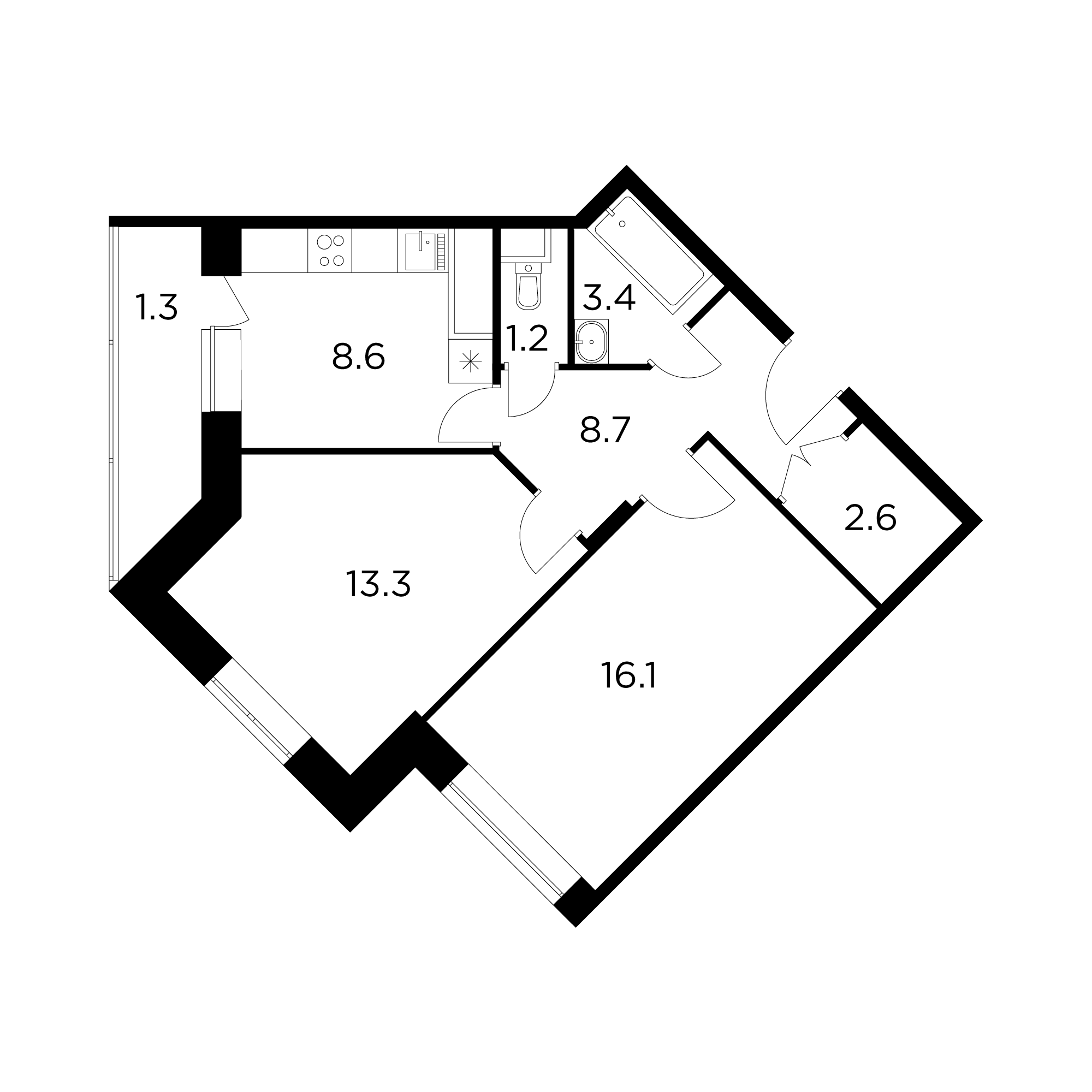 2-комнатная квартира 55.2 м² №кв 51 по цене 10 274 652 ₽ в ЖК Новое Пушкино  - купить у застройщика Ingrad