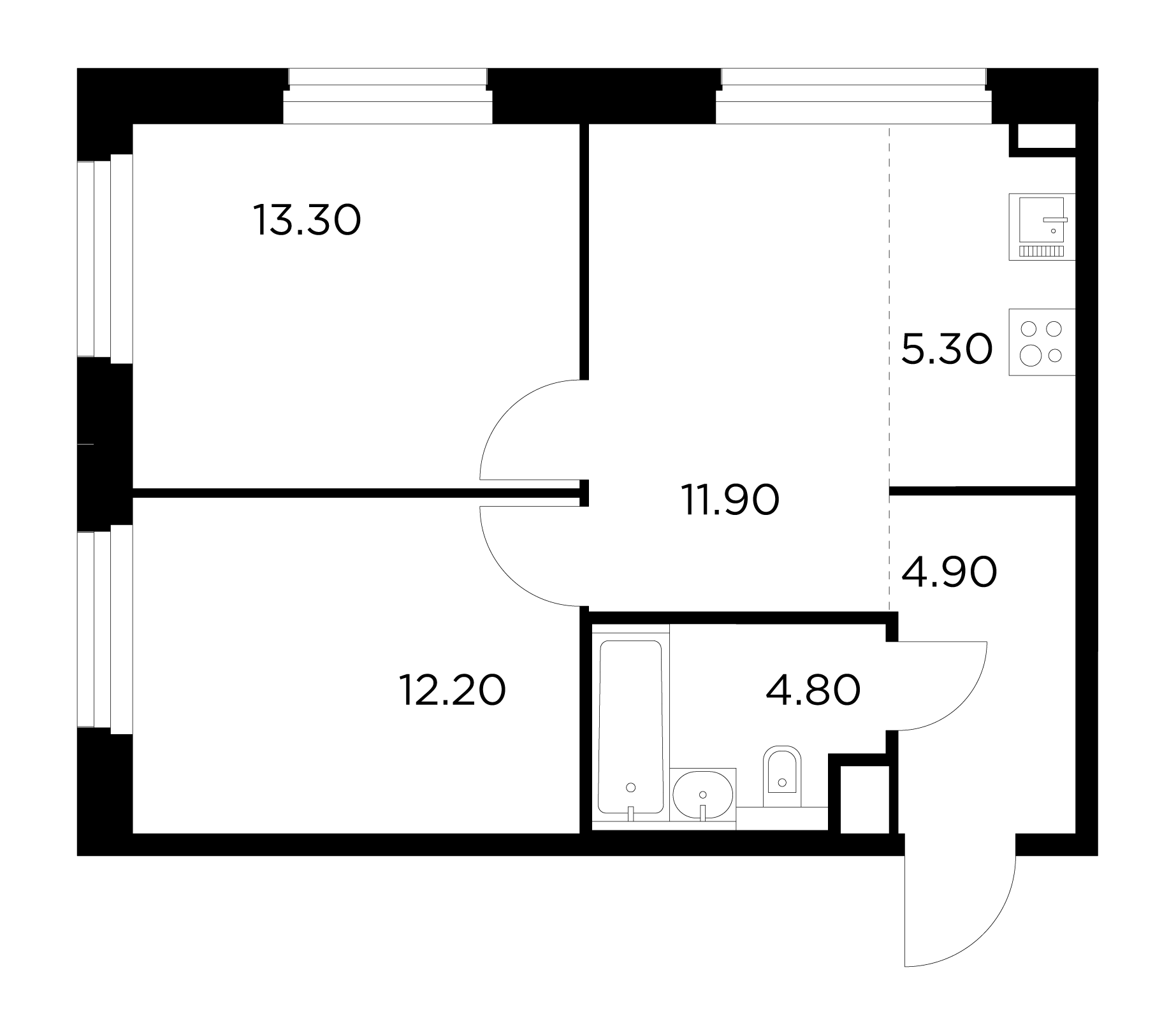 3-комнатная 52.4 м²