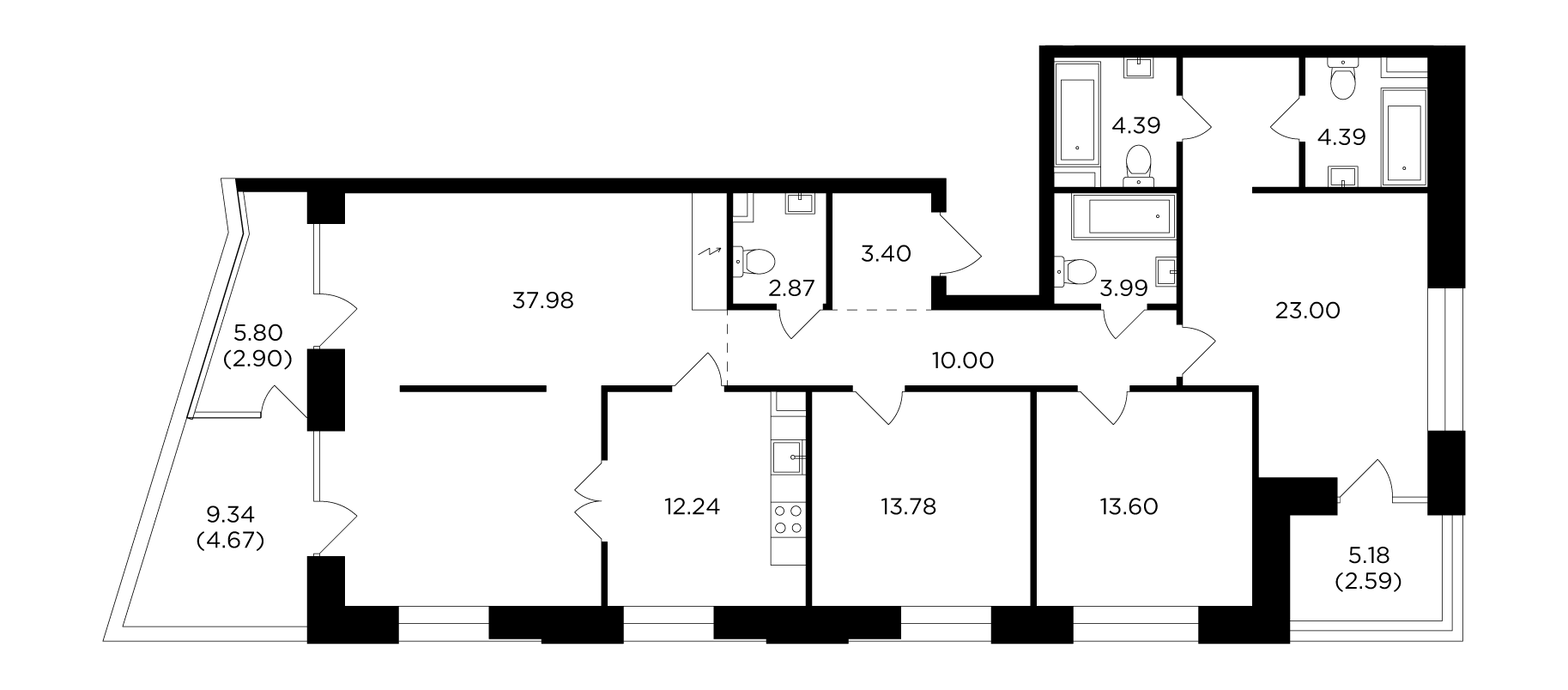 4-комнатная 139.8 м²