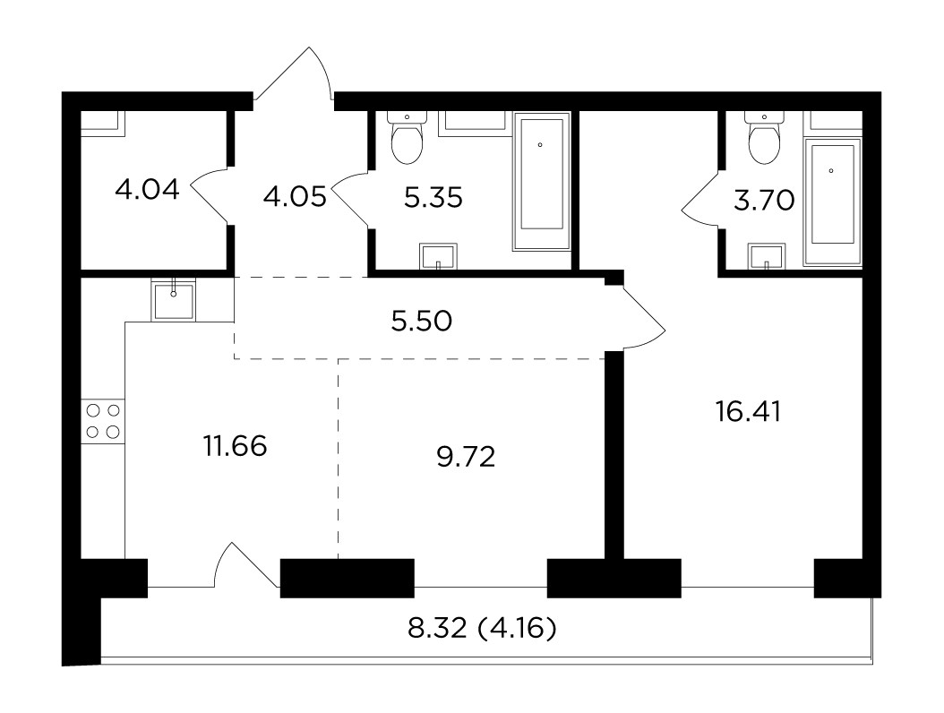 2-комнатная 64.59 м²