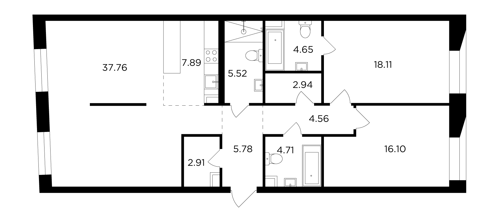 3-комнатная 111.25 м²